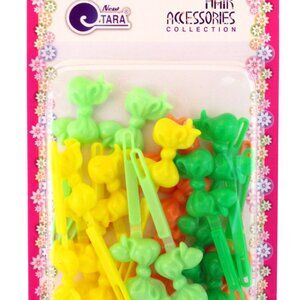 TARA GIRLS ASSORTED COLOR SELF HINGE PLASTIC BOWHAIR BARRETTES - 18 PCS. (05058)